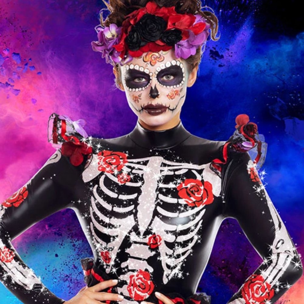 Rosas Day of The Dead Halloween Costume - New - Size S